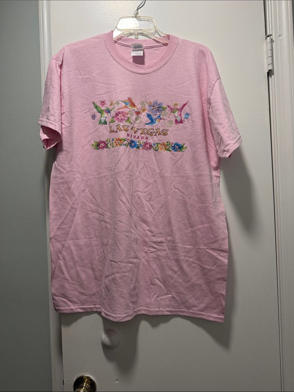 Gildan Pink Las Vegas Floral Hummingbird Tee